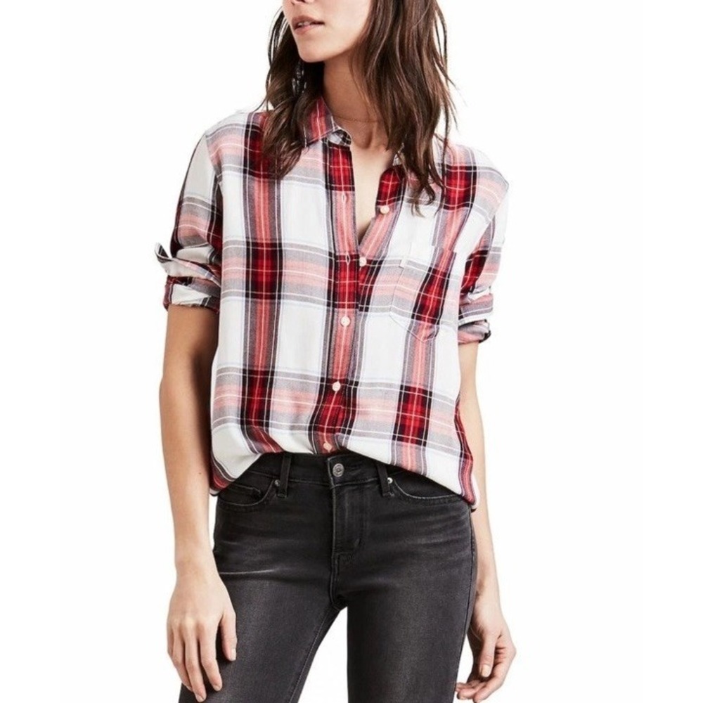 Levi's Ultimate Boyfriend Plaid Viscose Button Down Shirt Womens XL Outdoor